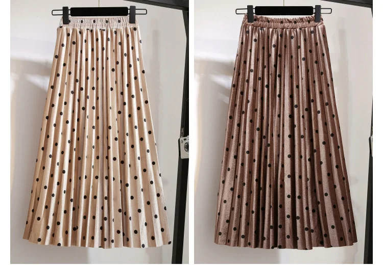 Женские плиссированные юбки на весну и осень; Saia Midi; Высокая талия; Faldas Mujer Moda Jupe Femme; винтажные женские юбки в горошек; большие размеры