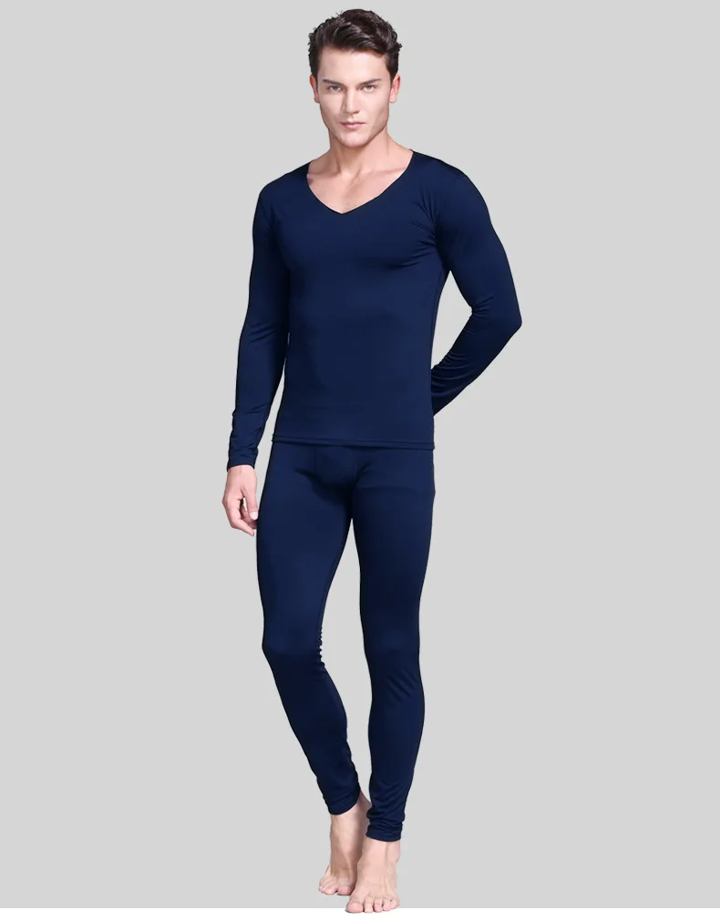 4XLPlus Size Seamless Thermal Underwear For Men Thin Fleece Thermo Clothes V-Neck Slim Warm Second Skin Male Winter Long Johns