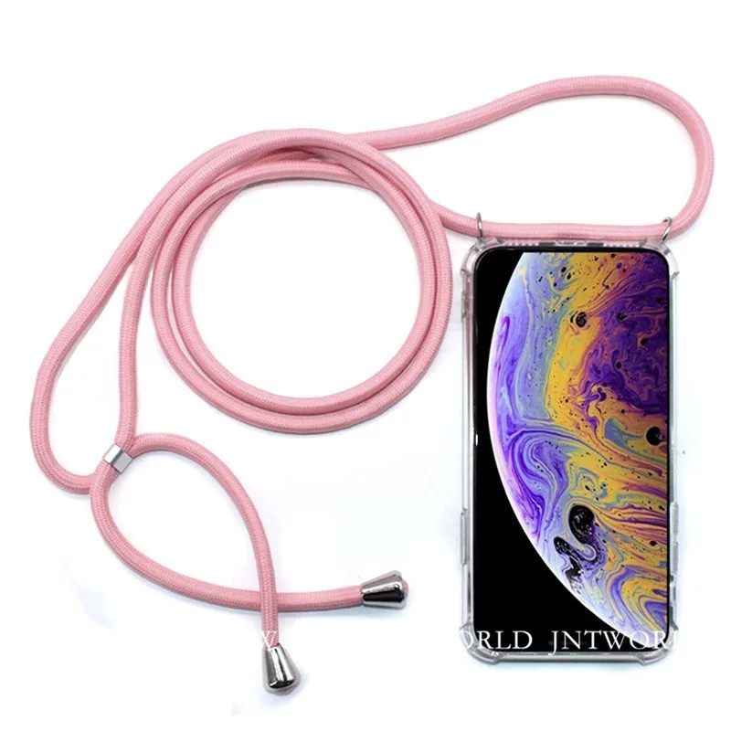 С роскошным ремешком через плечо чехол для iPhone прозрачная задняя крышка для iPhone 6 6S XS MAX 7 8 7 Plus 11Pro Max чехол - Цвет: Pink strap