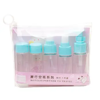 

7Pcs Portable Refillable Empty Bottles Set Makeup Pump Spray Container Plastic Screw Cap Dispenser Clear Organizer With Notes