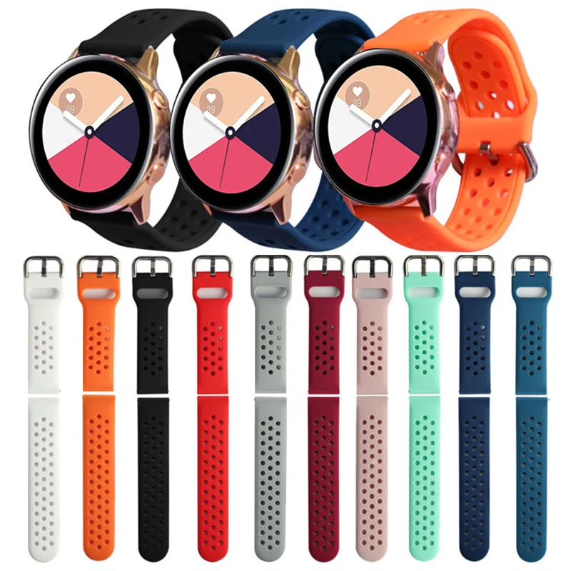 

Ремешок силиконовый для Samsung Galaxy Watch 42 мм Active 2 40 44 мм Gear S2, мягкий спортивный браслет для часов Huami Amazfit, 20 мм