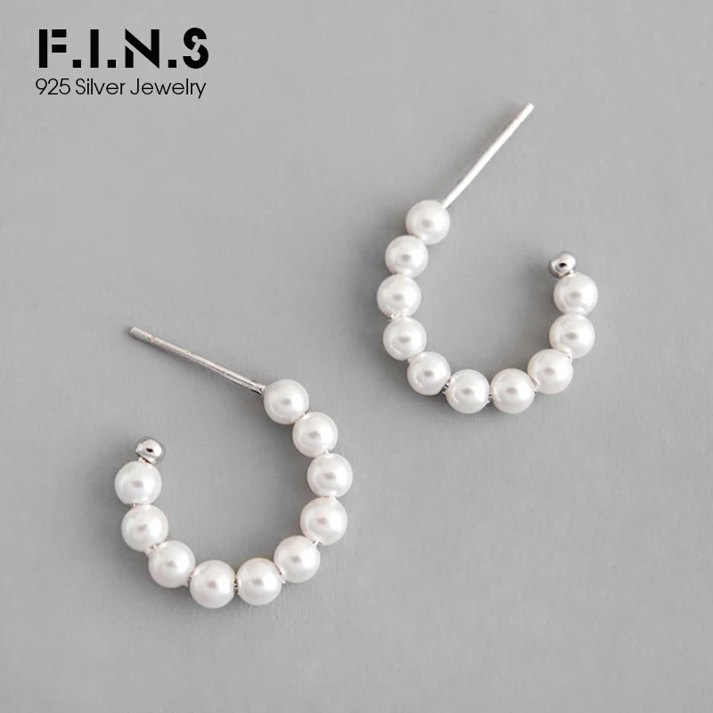 F.I.N.S Модные женские серьги-гвоздики с искусственным жемчугом и бусинами, 925 пробы серебряные серьги, Женские Двухцветные серьги с-образной формы