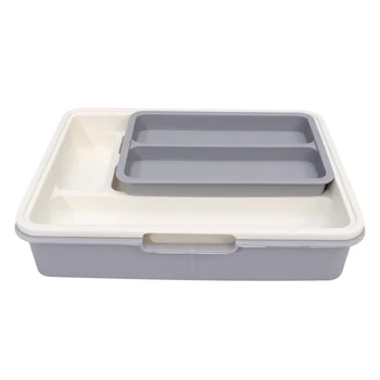 

Tableware Storage Holder Cutting Tool Chopstick Spoon Box Kitchen Drawer Type Box (Grey)