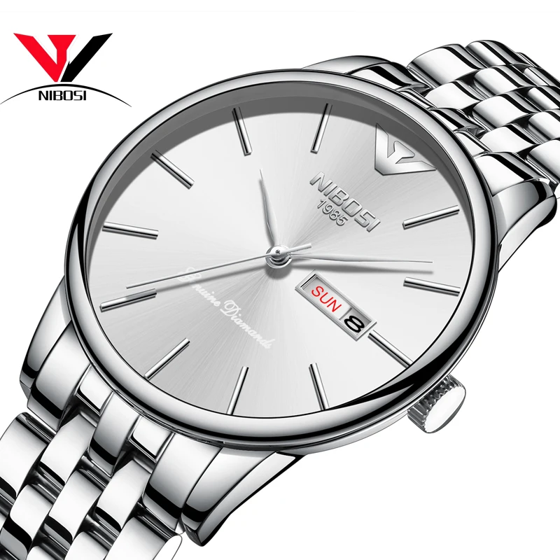 NIBOSI 2019 Luxury Brand Quartz Watch Men's Stainless Steel Strap Fashion Sports Chronograph Relogio | Наручные часы