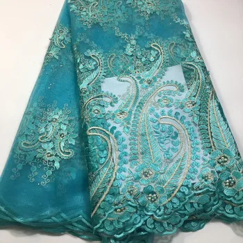 

blue african lace fabric 2020 high quality lace french mesh fabric beaded stones nigerian swiss lace fabrics for dress M2609