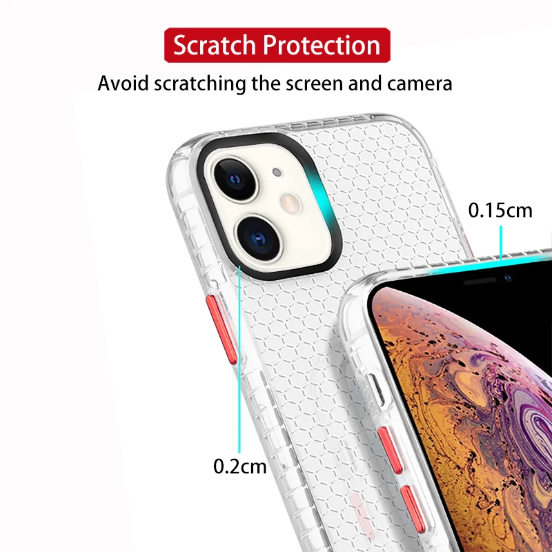 Clear TPU Case for iPhone 13 12 11 Pro Max XS XR SE 2020 6 7 8 Plus Honeycomb Crystal Slim Phone Shell Bumper Protect Back Cover | Мобильные