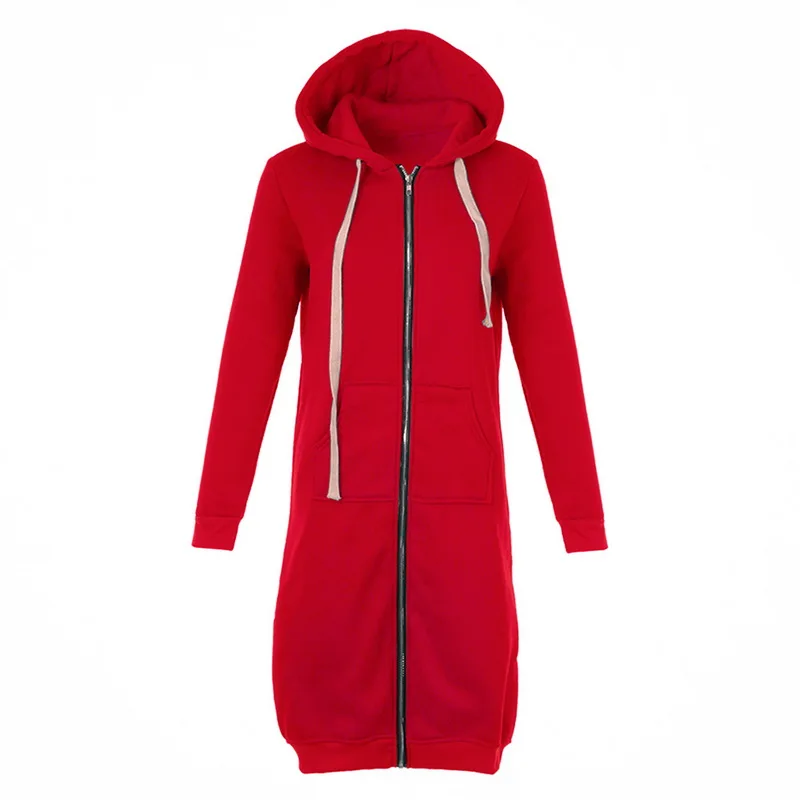 LITTHING осень зима Модные женские длинные толстовки Толстовка пальто молнии Верхняя одежда куртка с капюшоном плюс размер 5XL Верхняя одежда Топы - Цвет: red