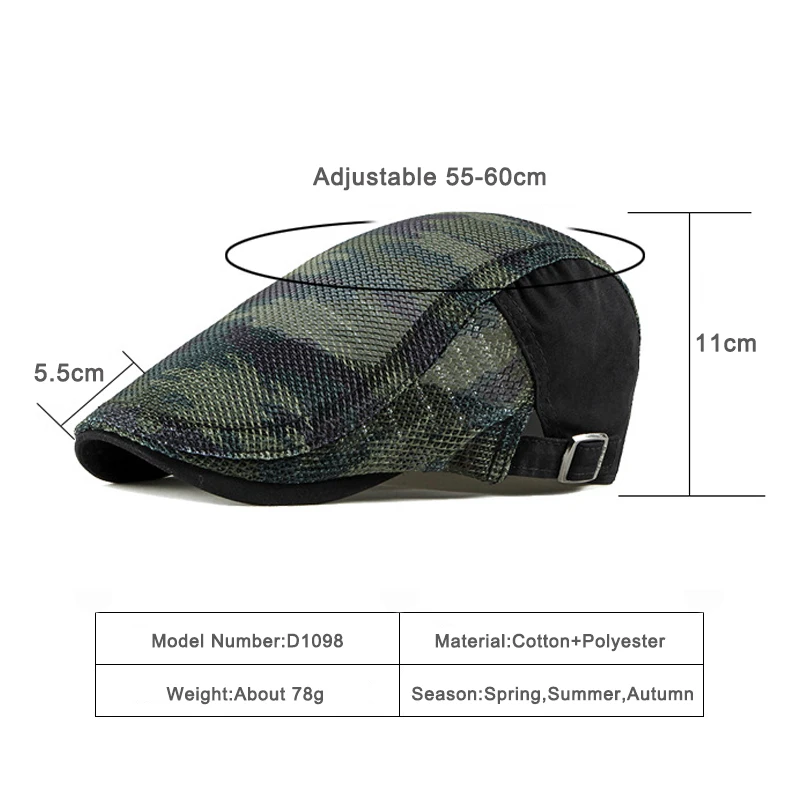 mens knit beret Wuaumx Unisex Summer Berets Hat Men Women Breathable Mesh Sun Visors Camouflage Beret Caps Net Herringbone Flat Cap Boina hombre beret male