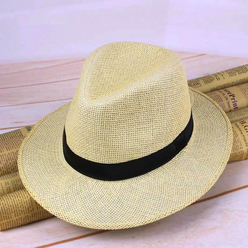 NEW Men Straw Panama Hat Handmade Cowboy Cap Summer Beach Travel Sunhat