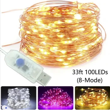 

5M/10M 8 function mode USB LED String Copper Wire Fairy Lights 12V Outdoor Garland Christmas Wedding Party Decoration lights