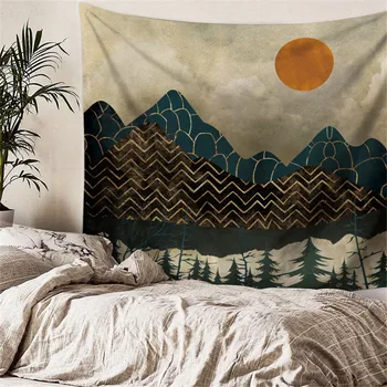 

Wall Tapestry Painted Whale Sunset Mountain Forest Hippie Mandala Tapestry Landscape Wall Hanging Carpet