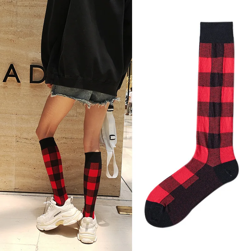 Новые сетчатые красные женские носки до середины икры, женские гольфы разных цветов, высокие длинные носки, модные ворсовые Носки - Цвет: NO2