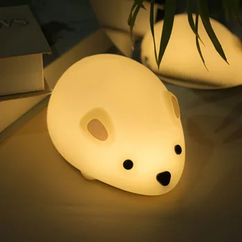 

USB Rechargeable Night Light Mouse Silicone Night Lights Touch Sensor Bedroom Bedside Lamp For Kids Baby Gift Soft light Lamp