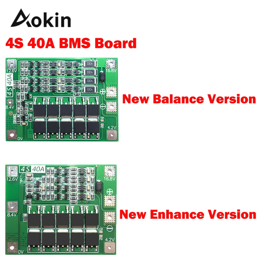 Aokin 4S 40A литий-ионная батарея Защитная плата 18650 зарядное устройство PCB BMS для электродвигателя 14,8 в 16,8 в Улучшенная/сбалансированная версия