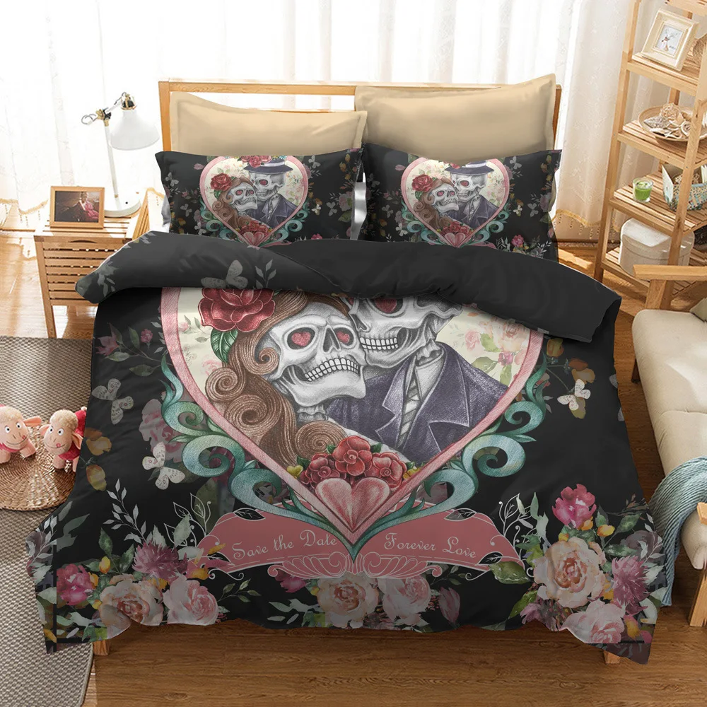 Bedding Set Printed Skull For Home Queen King 12 Sizes Duvet Cover Set With Pillowcase Bedding Linen 2/3Pcs Luxury Home Textiles