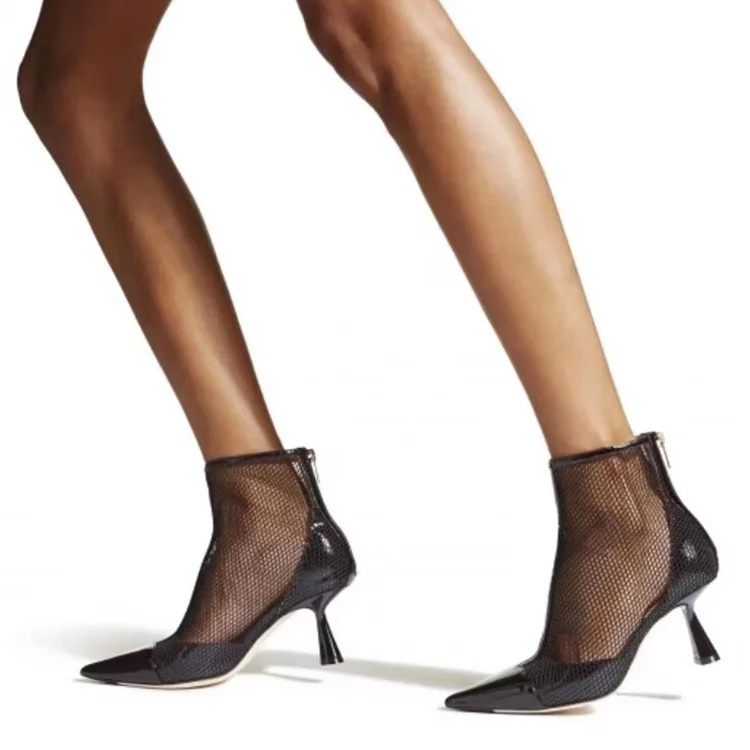

High-heeled Sandals 2019 Autumn New Style Pointed-Toe Gauze Breathable England Summer Boots Large Size WOMEN'S Shoes