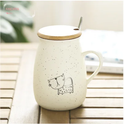 

Creative Kitten Glass Ceramic Mug Cup with Cover Cartoon Lovers A Cups of Milk