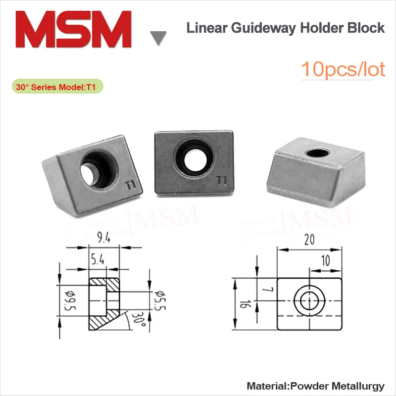 

10PCS Powder Metallurgy 30 Degree Wedge-shaped Linear Rail Positioning Block Clamp CNC Machine Function Parts Tighten Nut T1/2/3