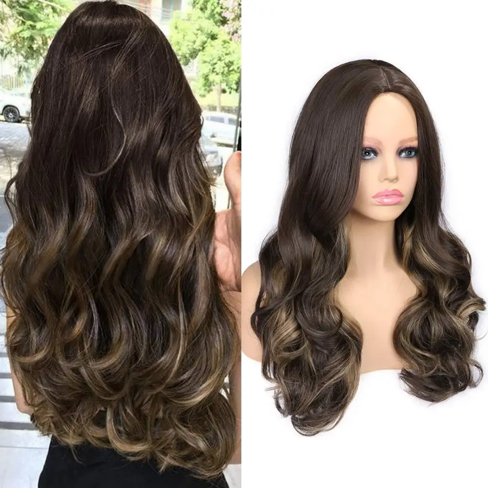 Парики из Длинных Волнистых синтетических волос FAVE Ombre темно коричневого цвета 22