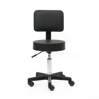 

Round Shape Plastic Adjustable Salon Stool with Back Black