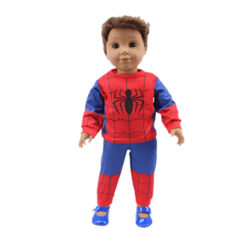 Одежда для мальчиков с изображением Капитана Америки, Человека-паука, пижама в стиле супергероя для 18 дюймов, американский размер 43 см, Детская Одежда для куклы, Рождественская одежда