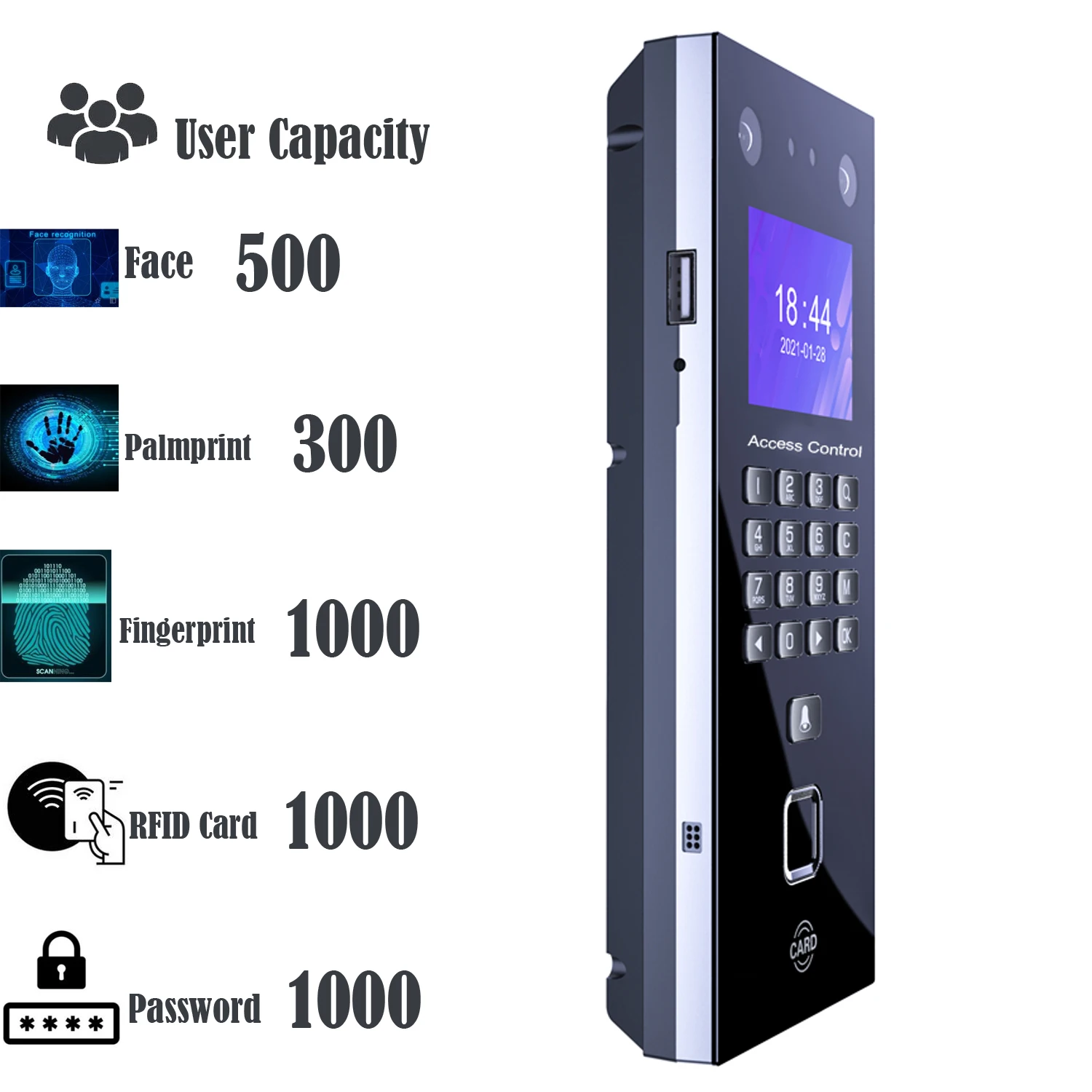 Face recognition access control facial detection door lock fingerprint time attendance keypad TCP/IP USB RFID card palmprint fingerprint face recognition machine