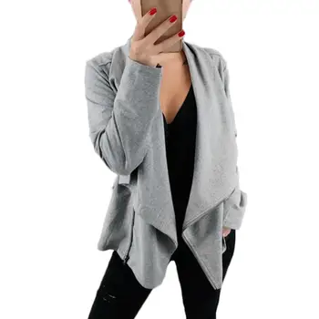 

Fashion Solid Color Zipper Lapel Autumn Winter Women Long Sleeve Pullover Coat