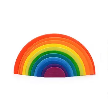 

12pcs Extra Large Rainbow Tunnel Stacker Toy in Pastel Color Wooden Toys for kid N1HB
