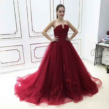 

Vintage Design Burgundy Wedding Dresses Ball Gown Strapless Appliqued Lace Corset Back Bridal Gowns vestido de noiva Retro