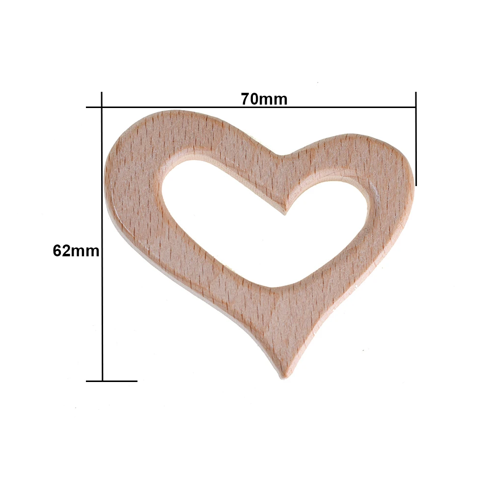 1pcs Reusable Heart Shape Beech Wooden Teether Nature Pattern Wood Pendant Baby Kids Teethers