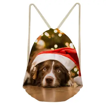 

Drawstring Backpack Christmas Fun Dog 3D Printed Small Drawstring Bag Travel String Backpacks For Girls Boys Shoulder Beach Bags