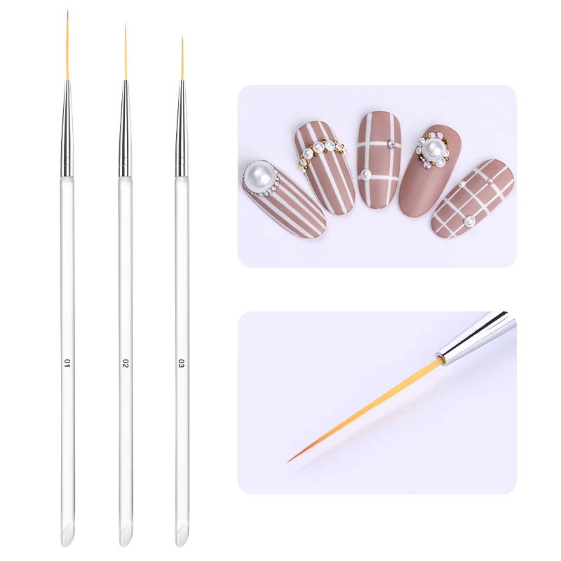 

3Pcs/Set Transparent Nail Art Brush Set Handle Acrylic UV Gel Polish Liner Brush Flower Drawing Pen Marble Nail Art Tool Nail Br