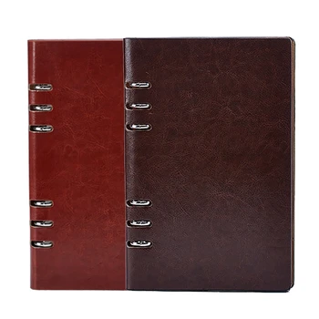 

A6 Paper Notebook, Six-Hole Loose-Leaf Office Stationery Business Spiral PU Diary Notebook (2 Copies)