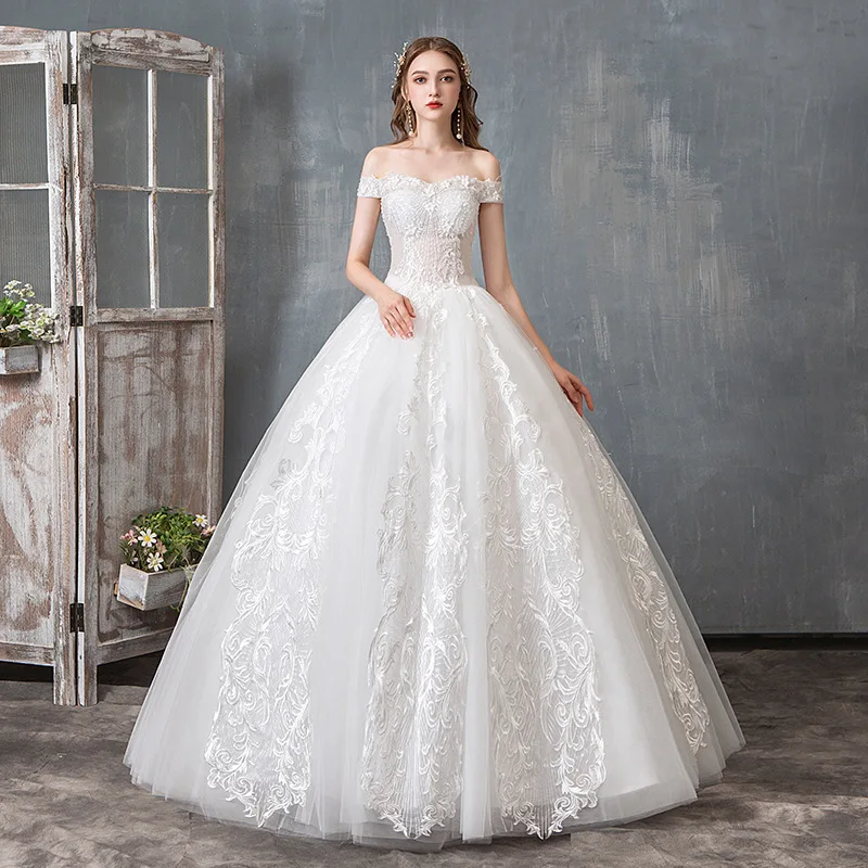 

Vestido De Noiva Cocktail Dress A Word Shoulder Korean Light Dress 2020 New Sen Is Neat, Luxurious Super Fairy Dream Wedding