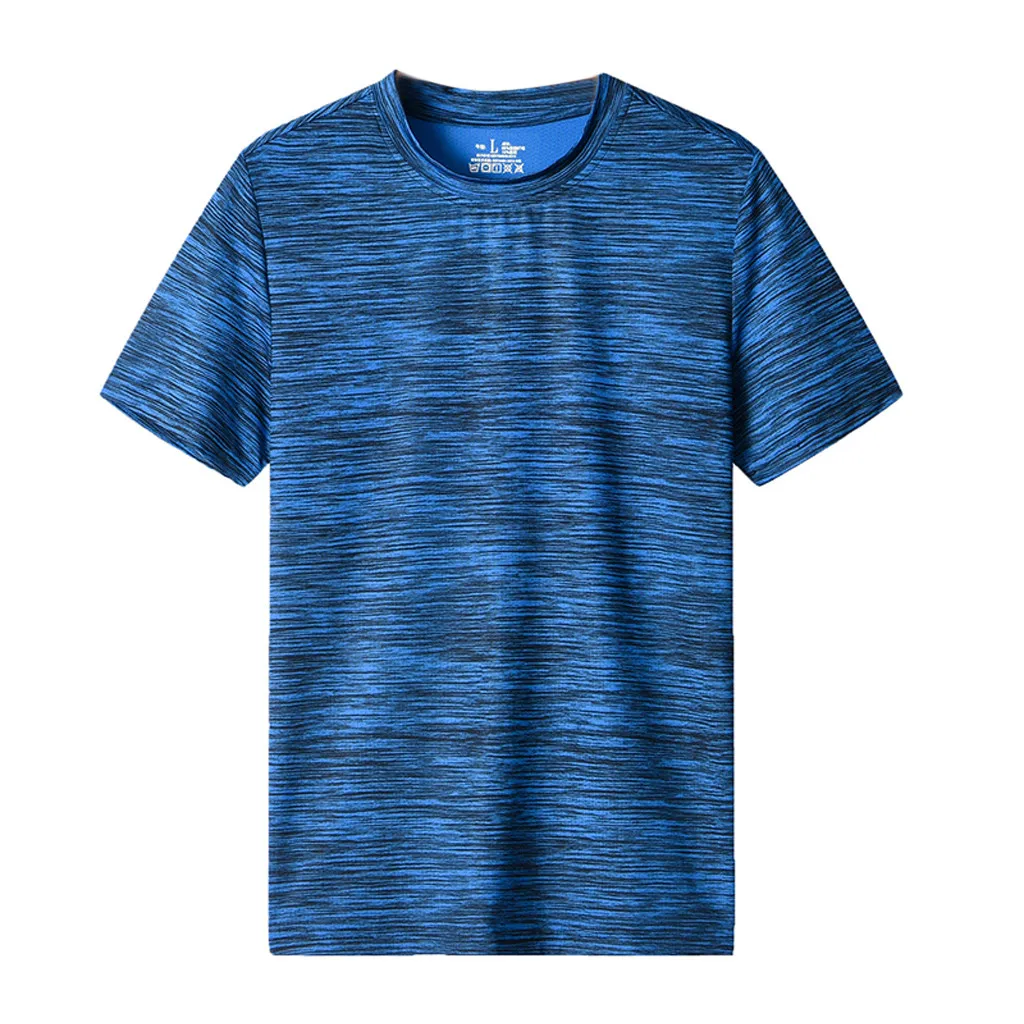 Новинка, Мужская Летняя Повседневная футболка с круглым вырезом, Спортивная быстросохнущая дышащая блузка, Прямая поставка, ropa hombre - Цвет: Синий