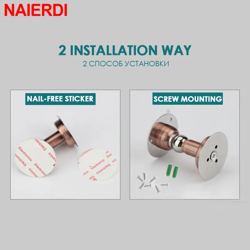 Door Stopper Magnetic Door Stopper NAIERDI Magnetic Door Stops Stainless Steel Non Punch Door Stopper Windproof Wall Mounted Holder Furniture Hardware