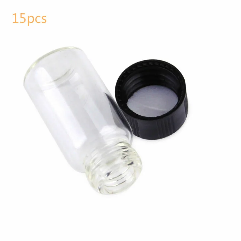

15pcs 3ml transparent screw cap small glass bottle container with black screw cap for liquid sampling glass bottle
