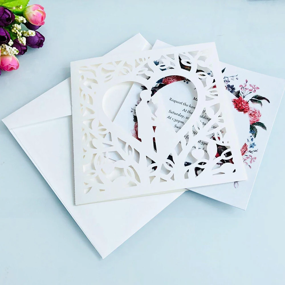  10pcs Wedding Invitations Lace Pattern Cards Laser Cut Paper Cards Announcement Greeting Postcards  - 4.00044E+12