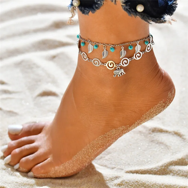 VAGZEB Vintage Multiple Layers Anklets For Women Retro Elephant Leaves Bead Pendant Foot Jewelry Barefoot Sandals Ankle Bracelet VAGZEB Vintage Multiple Layers Anklets For Women Retro Elephant Leaves Bead Pendant Foot Jewelry Barefoot Sandals Ankle Bracelet
