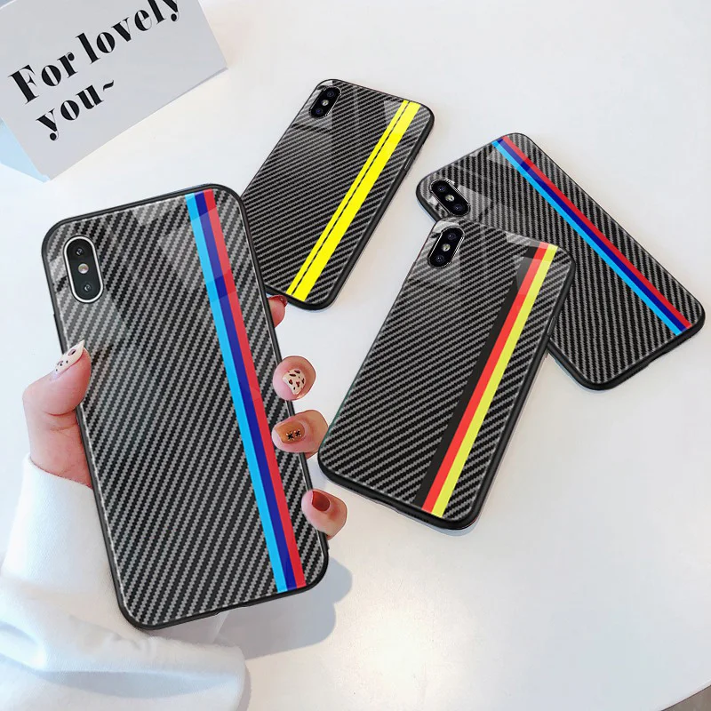 

Luxury Motorsport Racing Sport Carbon Fiber Phone Case for Apple iPhone 6 6S 7 8 Plus X 10 XR XS Max Hot HD Tempered Glass Cover