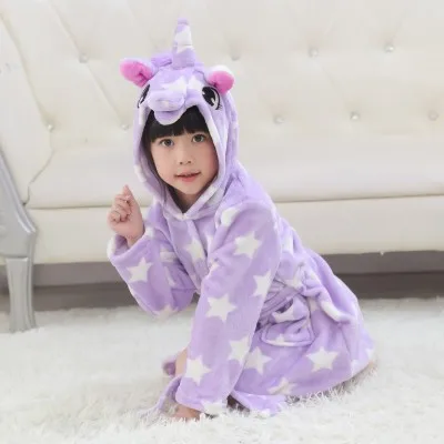 Зимняя детская пижама с единорогом; детский банный халат с капюшоном и изображением животных; одежда для сна для мальчиков; детский халат; детская ночная рубашка; Прямая поставка - Color: Purple star unicorn