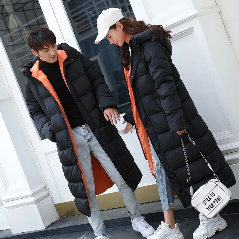 

2018 Winter New Style Korean-style Cotton Coat Mid-length Contrast Color Hooded Couples INS Super Fire down Feather Cotton Overc