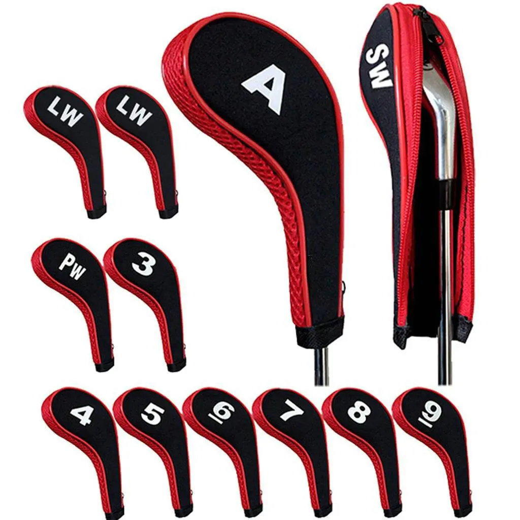 High Quality 12Pcs Rubber Neoprene Golf Head Cover Golf Club Iron Putter Protect Set Number Printed with Zipper Long Neck 3
