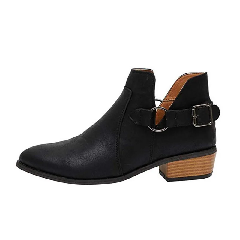 Женские ботинки; модная повседневная женская обувь; Ботинки Martin; замшевые кожаные ботинки с пряжкой; зимняя обувь на высоком каблуке с молнией для женщин - Цвет: Black1