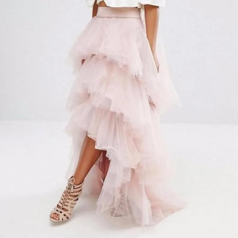 

2020 Hot Sale Light Pink Cheap High Low Bridesmaid Dresses Tule Tiered Skirts Bridal Underskirt Beach Wedding Guest Dress
