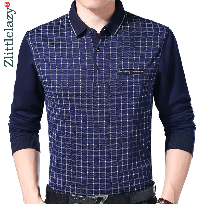 Брендовая Повседневная рубашка поло с карманами и длинным рукавом для фитнеса, мужская рубашка поло из джерси в клетку, мужские рубашки поло, модная одежда 02151