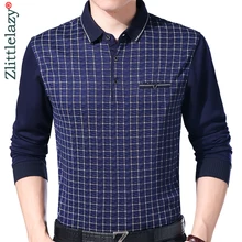 Брендовая Повседневная рубашка поло с карманами и длинным рукавом для фитнеса, мужская рубашка поло из джерси в клетку, мужские рубашки поло, модная одежда 02151