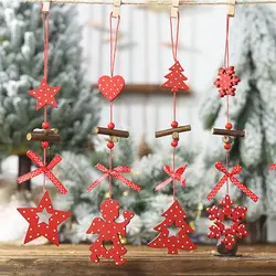 1 шт Санта Клаус звезда Лось деревянная новогодняя елка Подвески Подвесные украшения подарки Рождество Новый год Декор для дома вечерние