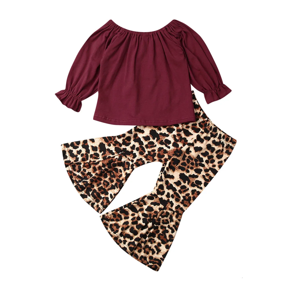 Осенняя одежда для маленьких девочек, топы с длинными рукавами, футболка, расклешенные штаны с леопардовым принтом