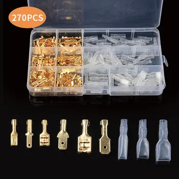 

270Pcs/Set Female Spade Crimp Terminals Electrical Insulating Sleeve Wire Wrap Connector